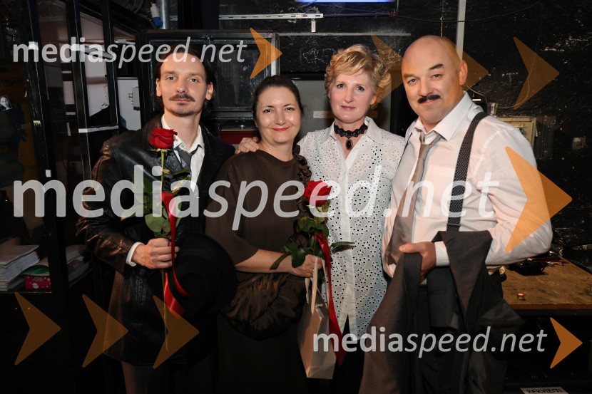  Robert Kladnik, igralec;  Petra Pogorevc, dramaturginja in avtorica;  ... ;  Uliks Fehmiu, igralecPokojnik, premiera komedije v MGL Ljubljana