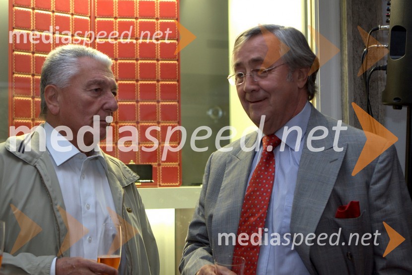 Peter Kancler, nekdanji urednik športa pri časopisu Večer in Walter Wolf, podjetnikCartier, odprtje trgovine