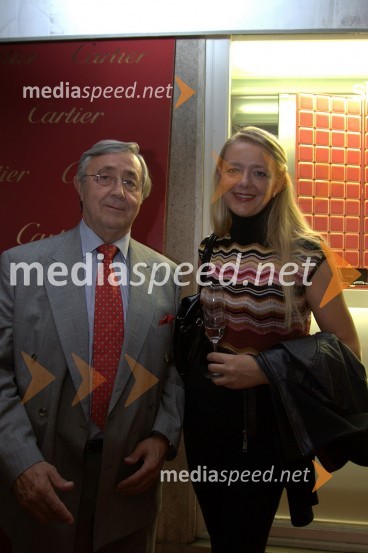 Walter Wolf, podjetnik s spremljevalko Edno KerncCartier, odprtje trgovine