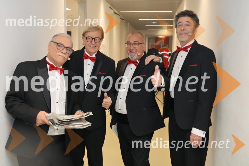  ... ;  Vinko Šimek, komik;  ... ;  Franci Kek, slovenski režiser, producent, igralec, politik Silvestrski pozdrav 2025, snemanje oddaje v Dvorani Tabor