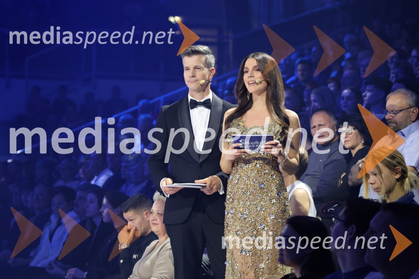  Boštjan Romih, televizijski in radijski voditelj;  Vesna Ponorac, igralka, moderatorkaSilvestrski pozdrav 2025, snemanje oddaje v Dvorani Tabor