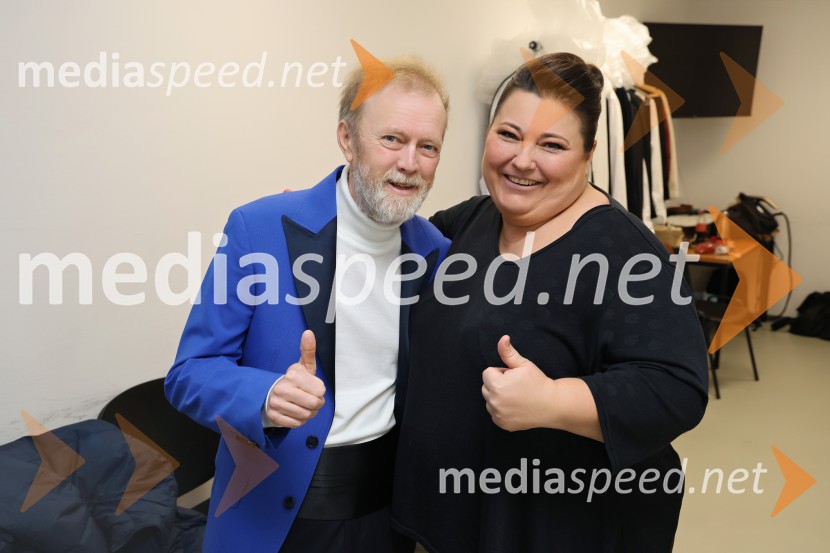  Matjaž Javšnik, igralec;  Urška Vučak Markež, igralkaSilvestrski pozdrav 2025, snemanje oddaje v Dvorani Tabor