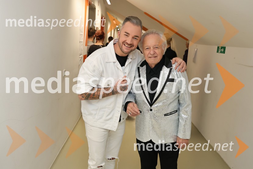  Dejan Krajnc, Dejan Dogaja;  Alfi Nipič, pevecSilvestrski pozdrav 2025, snemanje oddaje v Dvorani Tabor