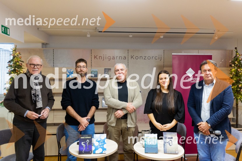  Slavko Pregl, pisatelj;  Sašo Puljarević, literarni kritik;  Zoran Predin, glasbenik;  Selma  Skenderović, prevajalka;  Andrej Blatnik, pisateljPredstavitev knjižnih novosti Cankarjeve založbe
