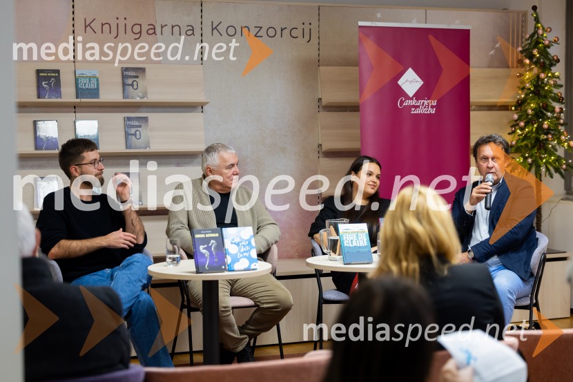 Sašo Puljarević, literarni kritik;  Zoran Predin, glasbenik;  Selma  Skenderović, prevajalka;  Robert Pešut - Magnifico, glasbenikPredstavitev knjižnih novosti Cankarjeve založbe