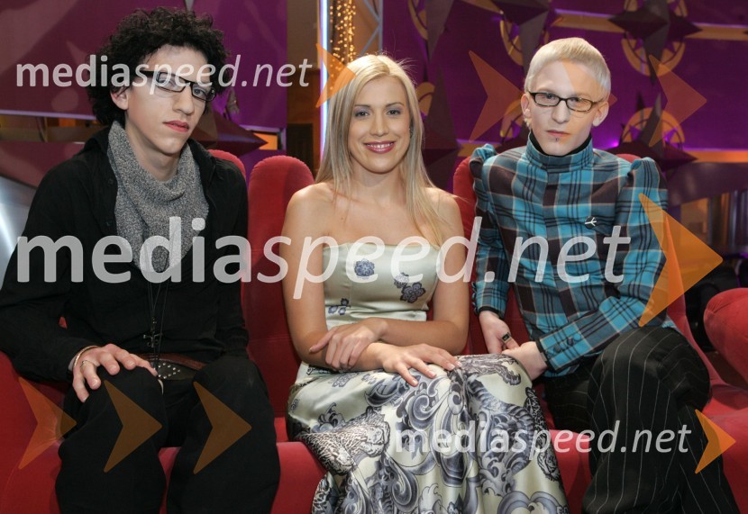 Janja Sodja, televizijska voditeljica ter Matjaž Plošinjak in Erik Maj Potočnik, modna oblikovalcaJanja Sodja, televizijska voditeljica