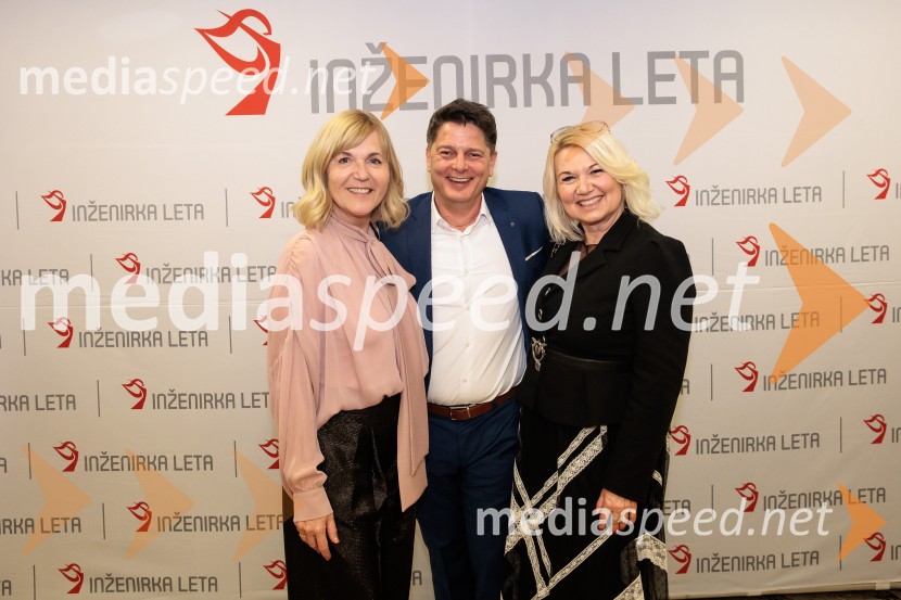  Medeja Lončar, direktorica Siemens Slovenija ter pobudnica izbora Inženirka leta;  Jože Torkar, Kolektor Sisteh d.o.o.;   Igor Papič, minister za izobraževanje, znanost in športEva Pirc je inženirka leta 2025, slavnostna razglasitev