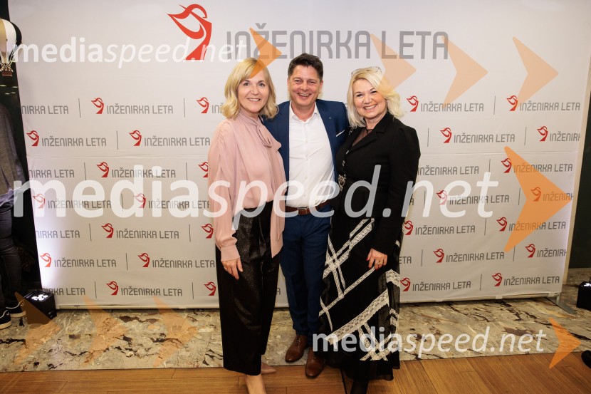  Medeja Lončar, direktorica Siemens Slovenija ter pobudnica izbora Inženirka leta;  Jože Torkar, Kolektor Sisteh d.o.o.;   Igor Papič, minister za izobraževanje, znanost in športEva Pirc je inženirka leta 2025, slavnostna razglasitev