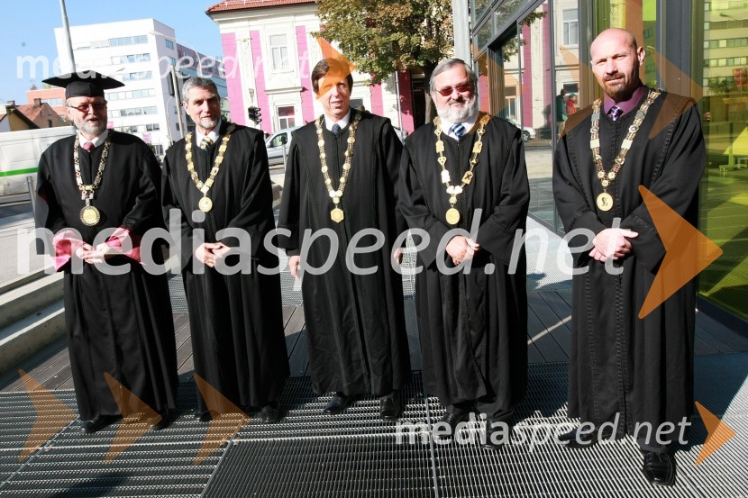 Prof. dr. Ivan Rozman, rektor Univerze v Mariboru, prof. dr. Ludvik Trauner, dekan Fakultete za gradbeništvo UM, prof. dr. Željko Knez, dekan Fakultete za kemijo in kemijsko tehnologijo UM, prof. dr. Igor Tičar, dekan Fakultete za elektrotehniko, računalništvo in informatiko (FERI) UM in prof. dr. Niko Samec, dekan Fakultete za strojništvo UM50. obletnica tehniških fakultet Univerze v Mariboru