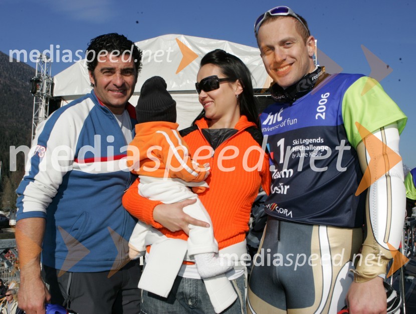 Alberto Tomba, nekdanji italijanski smučar  in Jure Košir z ženo Alenko in hčerko AnikoJure Košir, poslovilna tekma