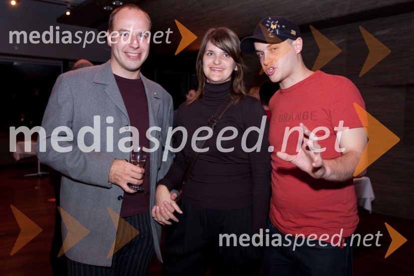 Gorazd Trušnovec, slovenski publicist, filmski kritik in scenarist, Renata Zamida in Mitja Okorn, režiser20. ljubljanski mednarodni filmski festival LIFFe, otvoritev