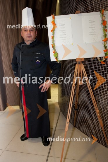 Branko Podmenik, lastnik srebrne medalje v kulinariki, šef kuhinje v restavraciji BorbonaSvečana večerja z izbranimi šampanjci iz kleti Veuve Clicquot