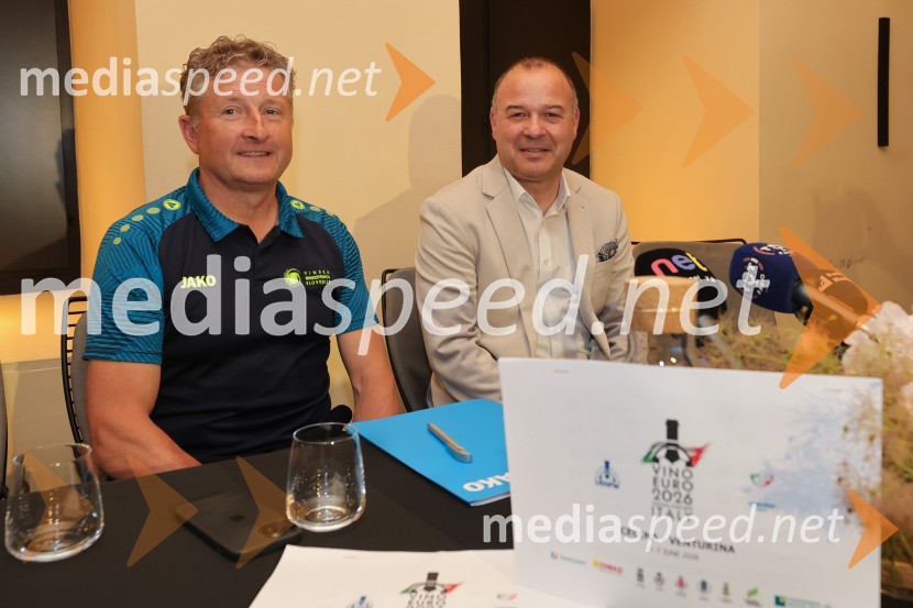  Danilo Steyer,   vinar, Steyer Vina; vinski vitez, predsednik Vinske reprezentance Slovenije;  Bogdan Šuput, direktor, Vita Šport - Jako SlovenijaVino Euro 2026, novinarska konferenca
