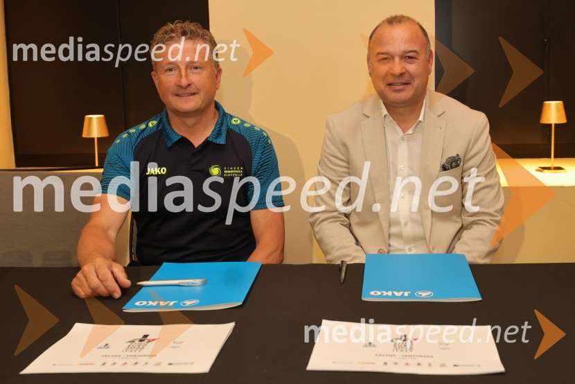  Danilo Steyer,   vinar, Steyer Vina; vinski vitez, predsednik Vinske reprezentance Slovenije;  Bogdan Šuput, direktor, Vita Šport - Jako SlovenijaVino Euro 2026, novinarska konferenca