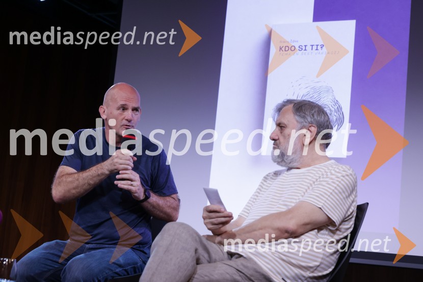 dr. Peter  Klepec, filozof, raziskovalec na Filozofskem inštitutu ZRC; dr. Slavoj Žižek, filozofSlavoj Žižek, predstavitev nove knjige Kdo si ti?