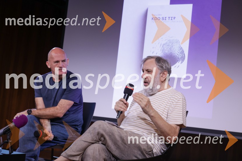 dr. Peter  Klepec, filozof, raziskovalec na Filozofskem inštitutu ZRC; dr. Slavoj Žižek, filozofSlavoj Žižek, predstavitev nove knjige Kdo si ti?