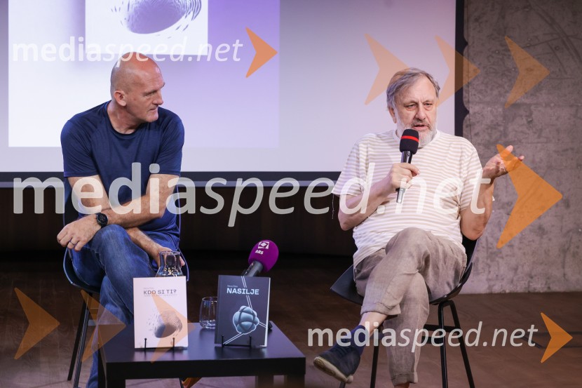 dr. Peter  Klepec, filozof, raziskovalec na Filozofskem inštitutu ZRC; dr. Slavoj Žižek, filozofSlavoj Žižek, predstavitev nove knjige Kdo si ti?