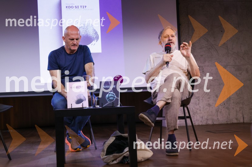 dr. Peter  Klepec, filozof, raziskovalec na Filozofskem inštitutu ZRC; dr. Slavoj Žižek, filozofSlavoj Žižek, predstavitev nove knjige Kdo si ti?