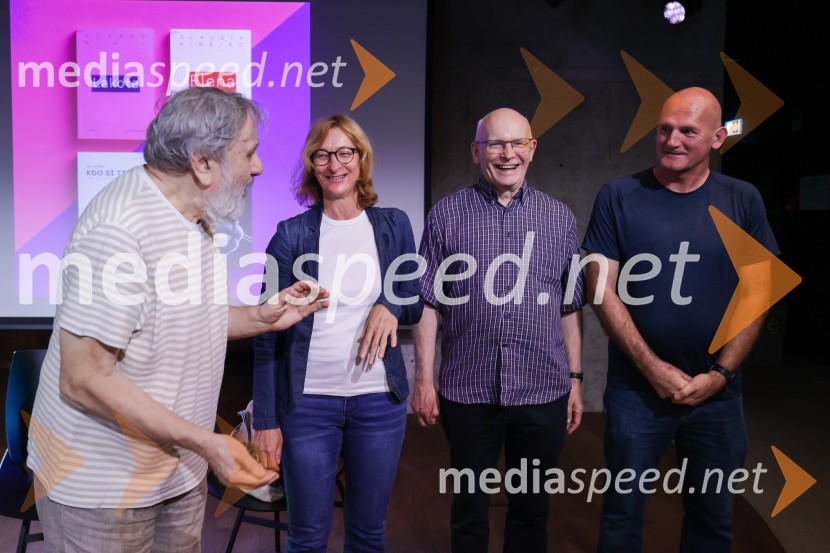dr. Slavoj Žižek, filozof;  Alenka Zupančič, filozofinja; Dr. Mladen Dolar, filozof; dr. Peter  Klepec, filozof, raziskovalec na Filozofskem inštitutu ZRCSlavoj Žižek, predstavitev nove knjige Kdo si ti?