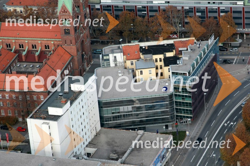 Središče mesta Maribor: Hotel Slavija, Partizanska cestaSlovenija iz zraka