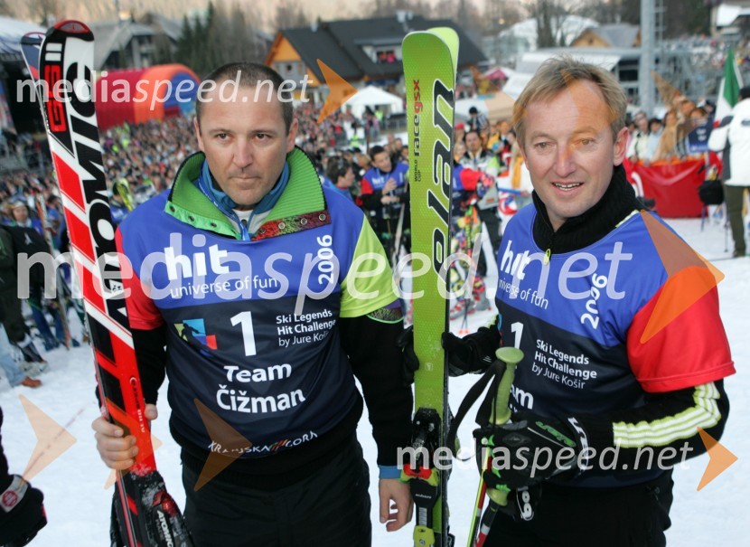 Tomaž Čižman in Bojan Križaj, nekdanja smučarjaJure Košir, poslovilna tekma