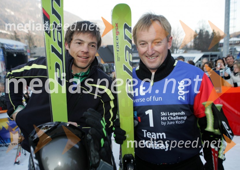Jernej Koblar in Bojan Križaj, nekdanja smučarkaJure Košir, poslovilna tekma