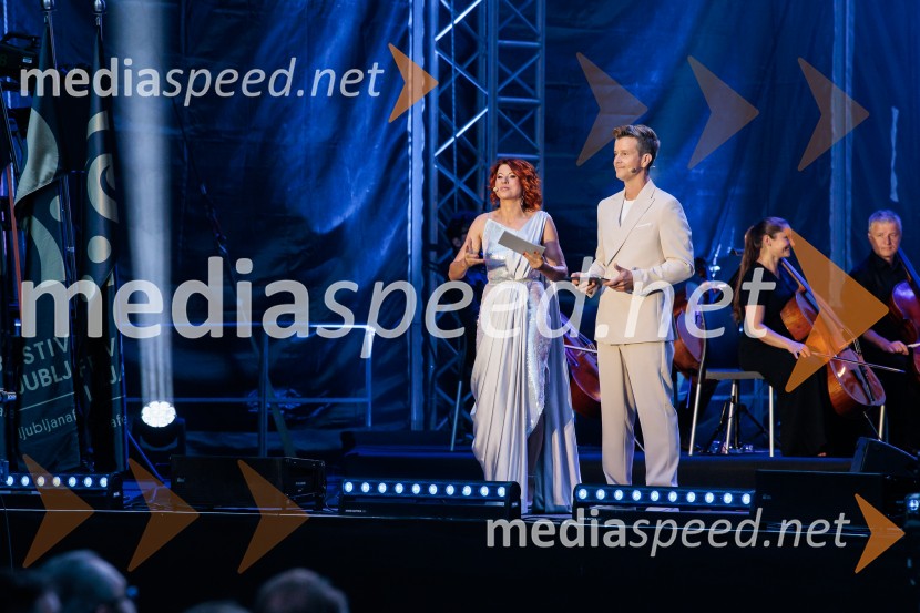  Marjana Grčman, voditeljica;  Boštjan Romih, televizijski in radijski voditeljPoletna noč, 74. Ljubljana Festival