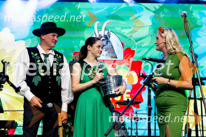  Božo Kobold, hmeljarski starešina 2025;  Urška Brinovec, hmeljska princesa 2025;  Špela JuhartDan Laščanov, Pivo in cvetje 2026