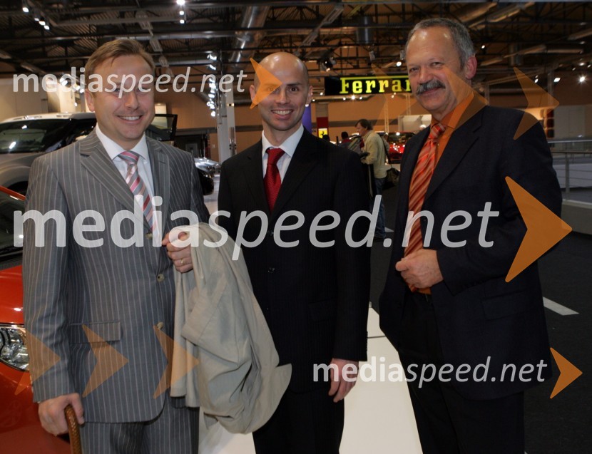 Tomaž Kukovica, Andrej Bergant, direktor AC - Konim d.o.o. (uvoznik in prodajalec vozil Mitsubishi) in Zoran Polič, direktor AC - mobil d.o.o. (uvoznik in prodajalec vozil Honda)23. avtomobilski salon Slovenije, Celje