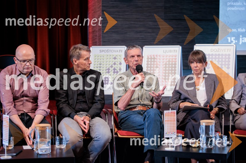  Simon Popek, vodja filmskega programa Cankarjevega doma;  Aleš Šteger, pesnik, pisatelj; dr. Ivan Šprajc, arheolog;  Barbara Rogelj, vodja humanističnega in kulturno-vzgojnega programa, Cankarjev domPredstavitev nove sezone, Cankarjev dom