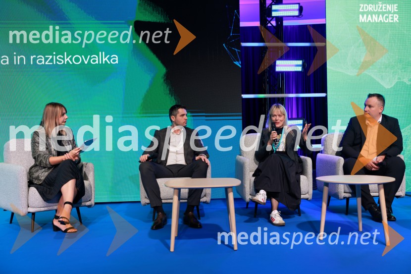  Maruša Andrinek Kerec, slovenska novinarka in radijska voditeljica;  Dejan Kovačič, Direktor Peruna d.o.o.; dr. Maša Jazbec, Intermedijska umetnica in raziskovalka;  Urban Pevnik, direktor HiprojectManagerski kongres 2026, petek