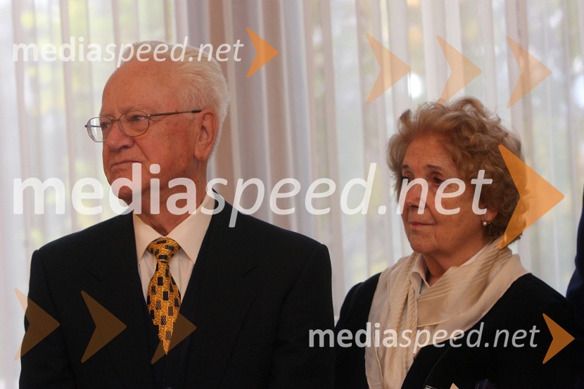 Slavko Avsenik, legenda slovenske narodno-zabavne glasbe in soproga BrigitaSlavko Avsenik, 80 let, sprejem pri Borutu Pahorju