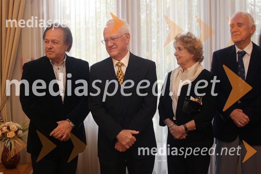 Alfi Nipič, pevec, Slavko Avsenik, legenda slovenske narodno-zabavne glasbe in soproga BrigitaSlavko Avsenik, 80 let, sprejem pri Borutu Pahorju