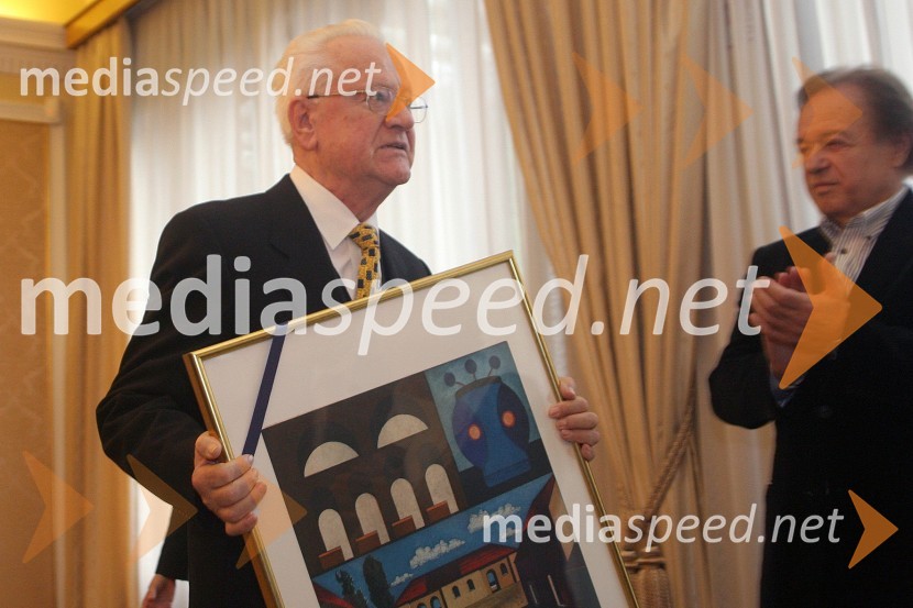 Slavko Avsenik, legenda slovenske narodno-zabavne glasbe in Alfi Nipič, pevecSlavko Avsenik, 80 let, sprejem pri Borutu Pahorju