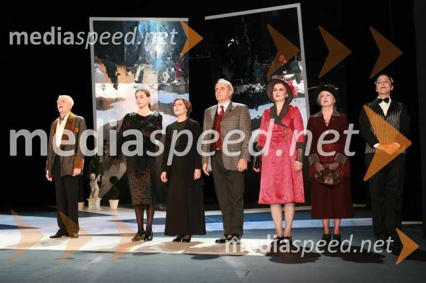 Ivo Barišič, Medea Novak, Mira Lampe Vujičić, Milan Vodopivec, Dušanka Ristić, Teja Glažar in Marjuta Slamič, igralciKaj je resnica, premiera predstave v SNG Nova Gorica