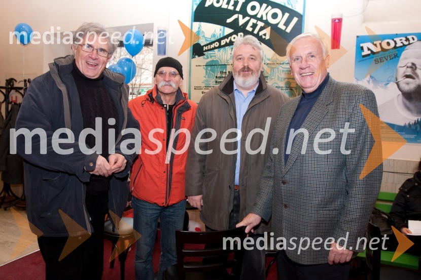 Franc Markovčič, igralec, Sandi Pavlin, igralec, Andrej Vajevec, urednik igranega programa in Jernej Novak, dramaturgKandidatka in šofer, premiera filma
