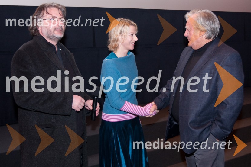 Vinko Möderndorfer, režiser in scenarist, Barbara Cerar, igralka in  Tone Partljič, pisatelj, scenaristKandidatka in šofer, premiera filma