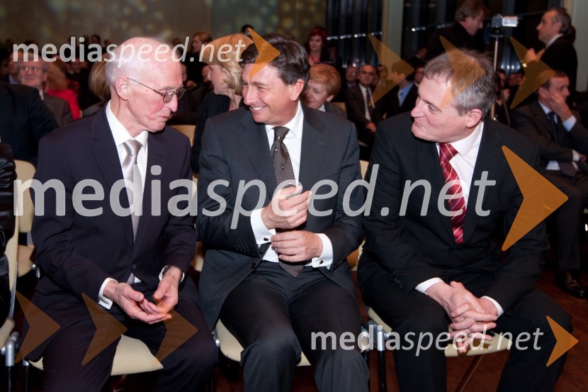 Milan Matos, nekdanji direktor Mladinske knjige Založbe, Borut Pahor, predsednik Vlade RS in Aleksander Svetelšek, predsednik Združenja ManagerZdruženje Manager, januarsko srečanje in podelitev priznanja za življenjsko delo na področju managementa