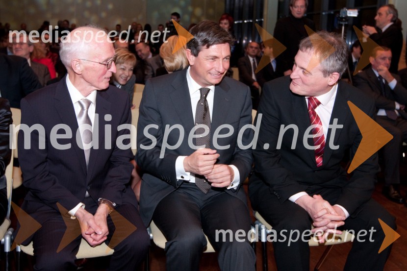 Milan Matos, nekdanji direktor Mladinske knjige Založbe, Borut Pahor, predsednik Vlade RS in Aleksander Svetelšek, predsednik Združenja ManagerZdruženje Manager, januarsko srečanje in podelitev priznanja za življenjsko delo na področju managementa