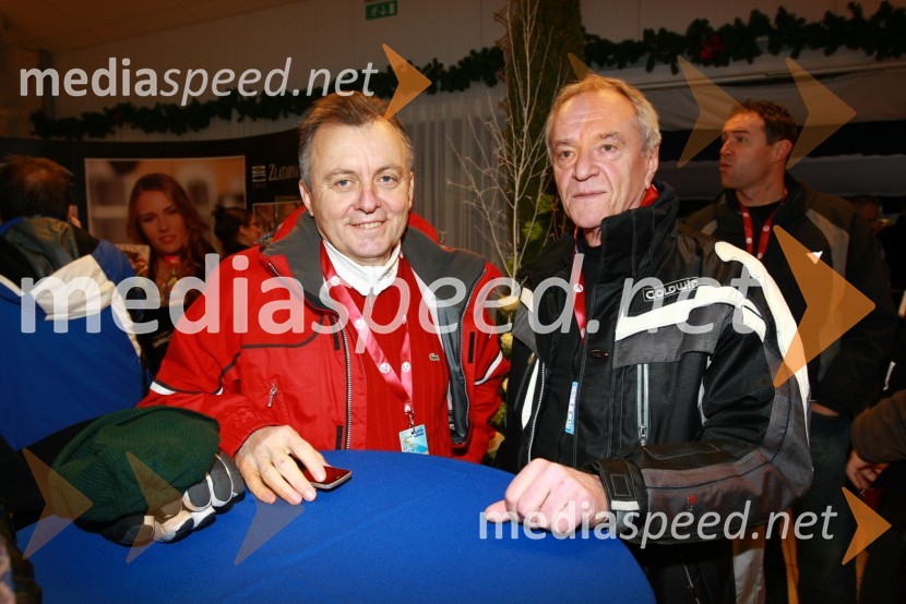 Anton Guzej, generalni direktor RTV Slovenija in Jure Cekuta, slikar46. Zlata lisica, druženje na Snežnem stadionu in VIP šotoru