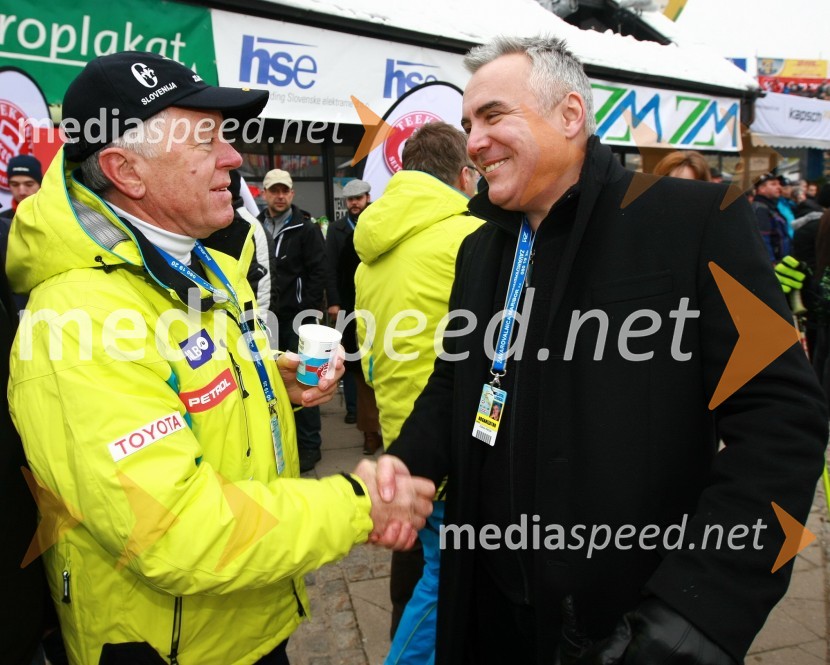 Tone Vogrinec, nekdanji direktor alpskih smučarskih disciplin in direktor smučarskega sklada ter Zoran Predin, pevec46. Zlata lisica, druženje na Snežnem stadionu in VIP šotoru