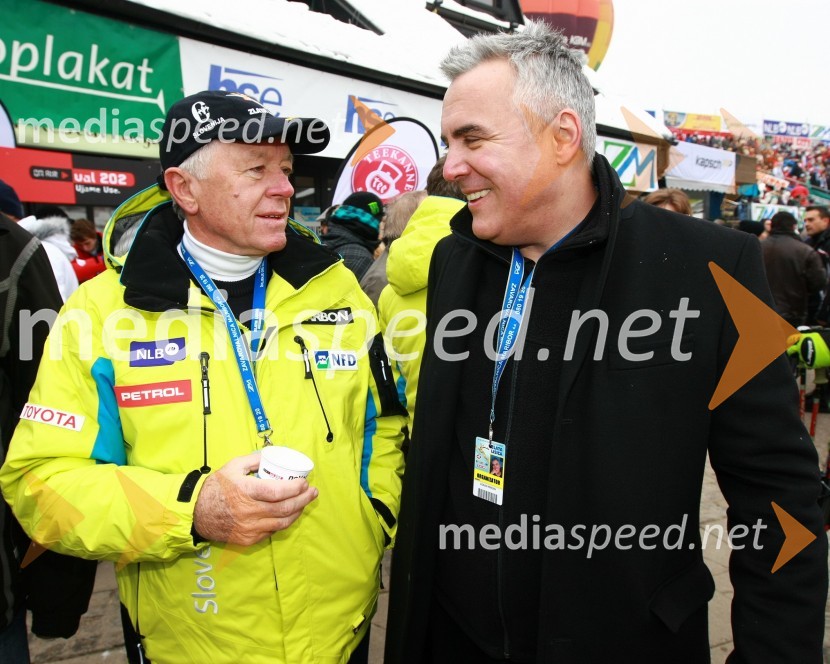 Tone Vogrinec, nekdanji direktor alpskih smučarskih disciplin in direktor smučarskega sklada ter Zoran Predin, pevec46. Zlata lisica, druženje na Snežnem stadionu in VIP šotoru
