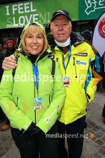 Tone Vogrinec, nekdanji direktor alpskih smučarskih disciplin in direktor smučarskega sklada ter njegova soproga Alenka46. Zlata lisica, druženje na Snežnem stadionu in VIP šotoru