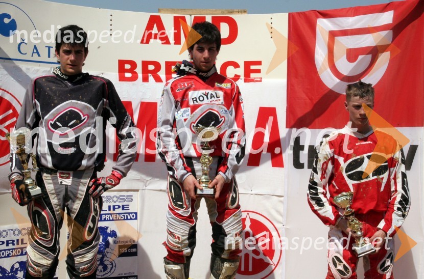 Marco Madii, Pierfilippo Berztuzzo (oba Italija) in Kristjan Rätsep (Estonija)MOTOKROS, EP junior do 125 ccm, Brežice