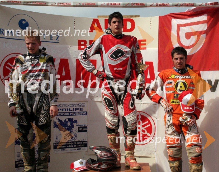 Ceril Klein Kromhof (Nizozemska), Marco Madii in Gianluca Martini (oba Italija)MOTOKROS, EP junior do 125 ccm, Brežice