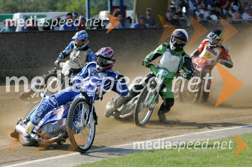 Philip Grünwald (Avstrija), Jurica Pavlic (SK Unia Goričan Hrvaška), Maks Gregorič (AMTK Ljubljana) in Davor Volk (AMD Krško)SPEEDWAY, 2. dirka DP ekip Slovenije, Avstrije in Hrvaške