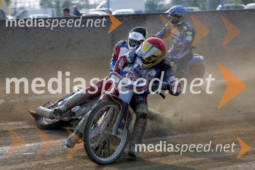 Marko Vlah (Hrvaška), Samo Kukovica (AMD Krško) in Manuel Nowotny (Avstrija)SPEEDWAY, 2. dirka DP ekip Slovenije, Avstrije in Hrvaške