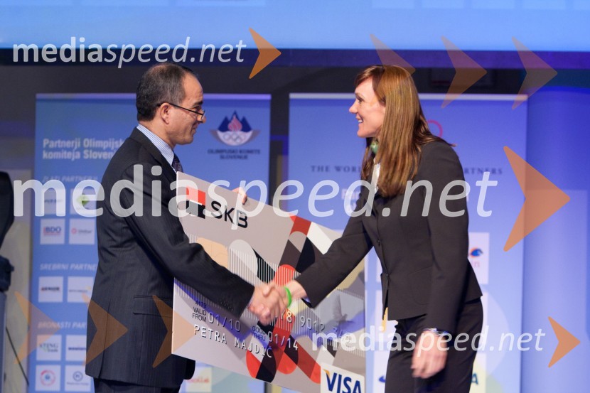 André-Marc Prudent, podpredsednik uprave SKB banke in Petra Majdič, smučarska tekačicaPredstavitev olimpijske delegacije Slovenije