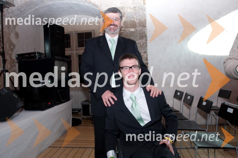 Roman Jakič, direktor Hale Tivoli in sin Gal Jakič, alpski smučarPredstavitev olimpijske delegacije Slovenije