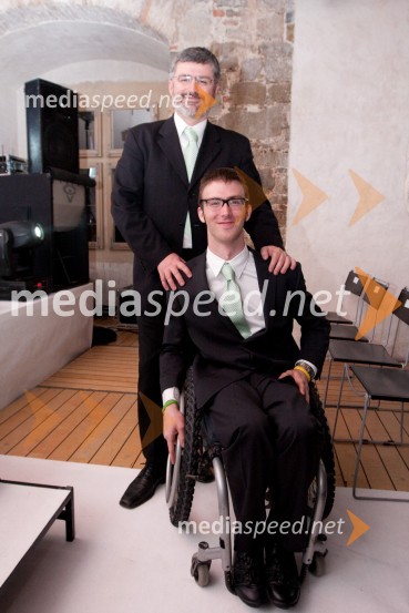 Roman Jakič, direktor Hale Tivoli in sin Gal Jakič, alpski smučarPredstavitev olimpijske delegacije Slovenije